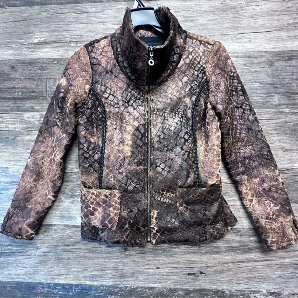 Windridge Cheryl Nash Animal Print Full Zip Womens Jacket Size Small